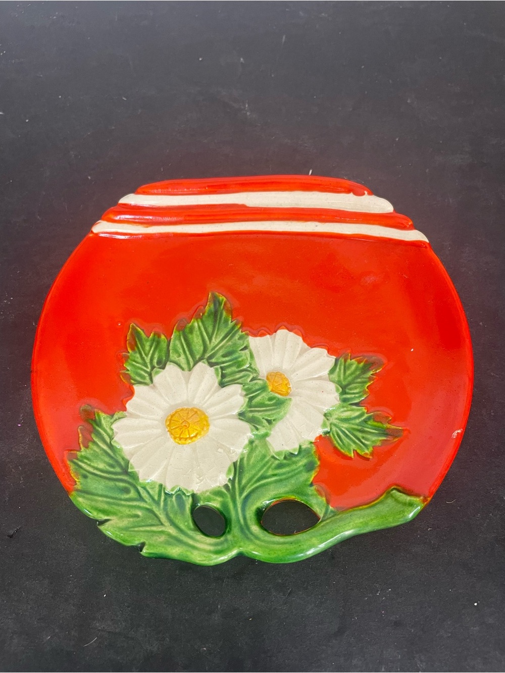 Hand-Painted Red Floral Ceramic Dish